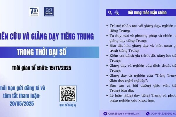 Thông báo về Hội thảo quốc tế “Nghiên cứu và giảng dạy tiếng Trung trong thời đại số”